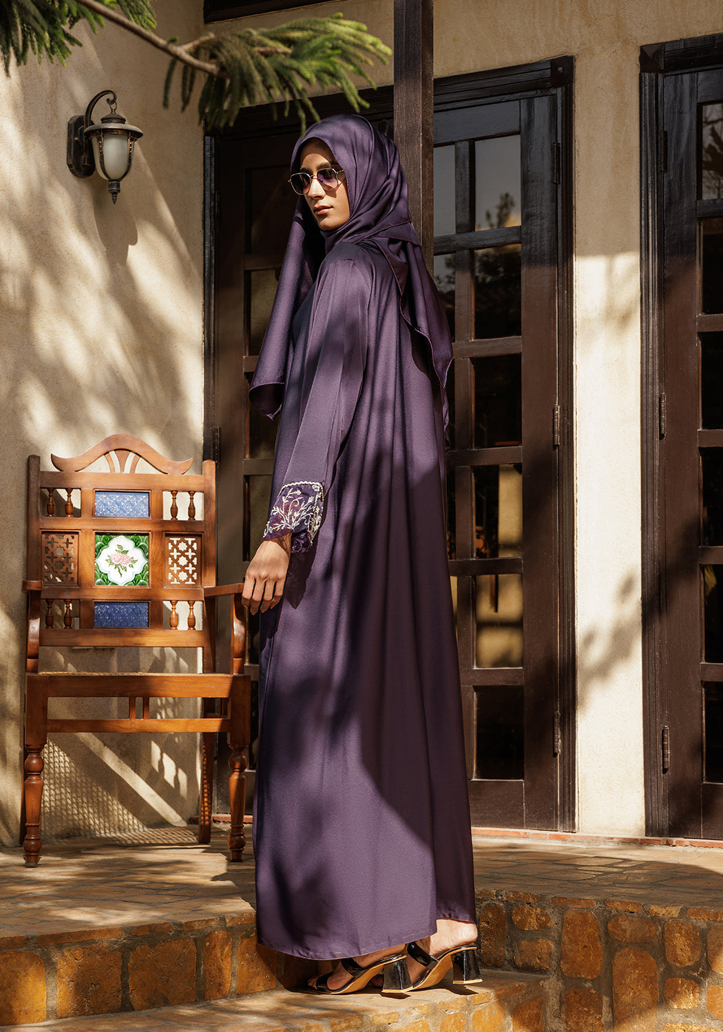 Purple Dabka Sleeves Abaya | Serene Threads