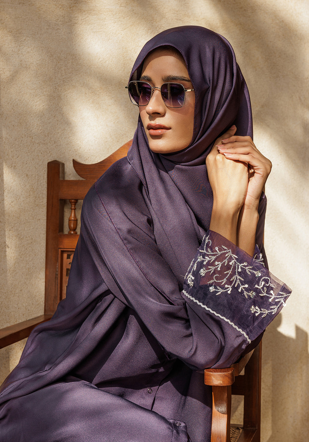 Purple Dabka Sleeves Abaya | Serene Threads