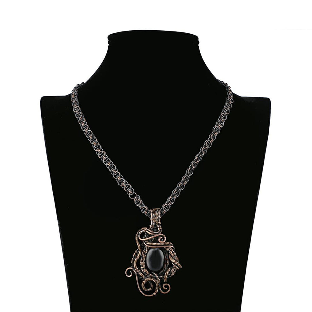 Stone wire wrapped oxidized pendant