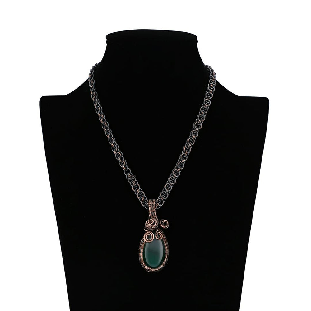 Stone wire wrapped oxidized pendant