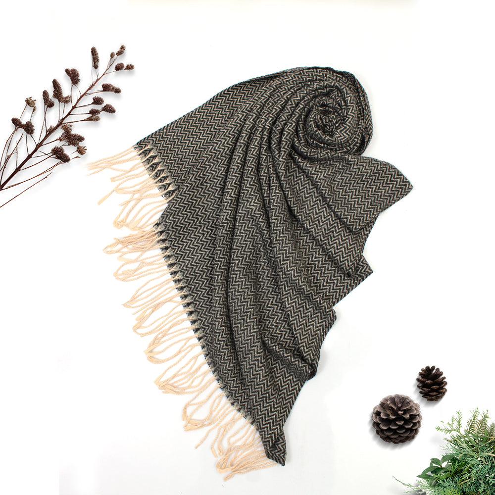 ZigZag Cashmere Hijab - Black- Fawn