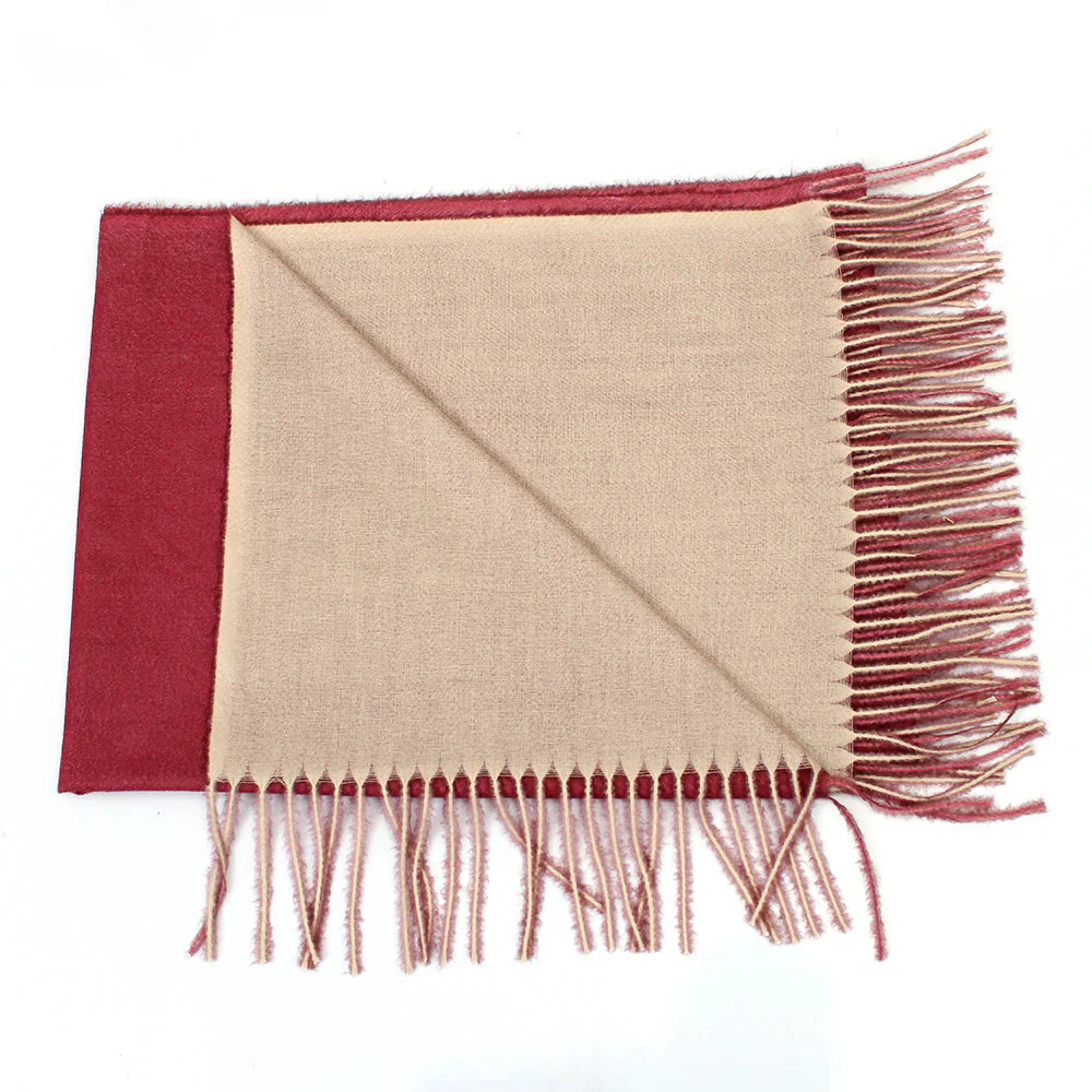 Dual Cashmere Hijab - Maroon - Fawn