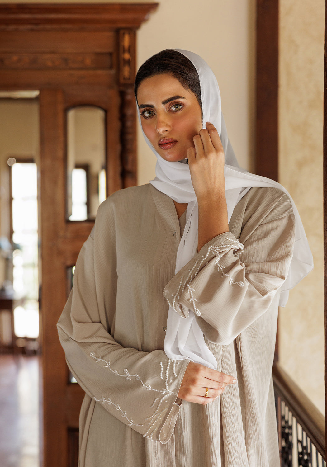 Pearls Dabka Abaya | Serene Threads