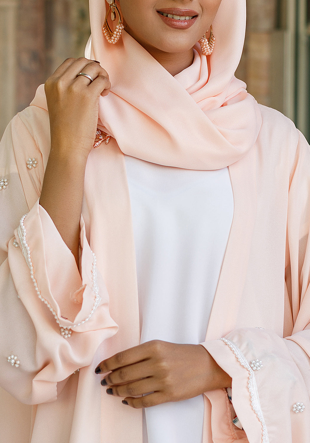 Coral front open abaya