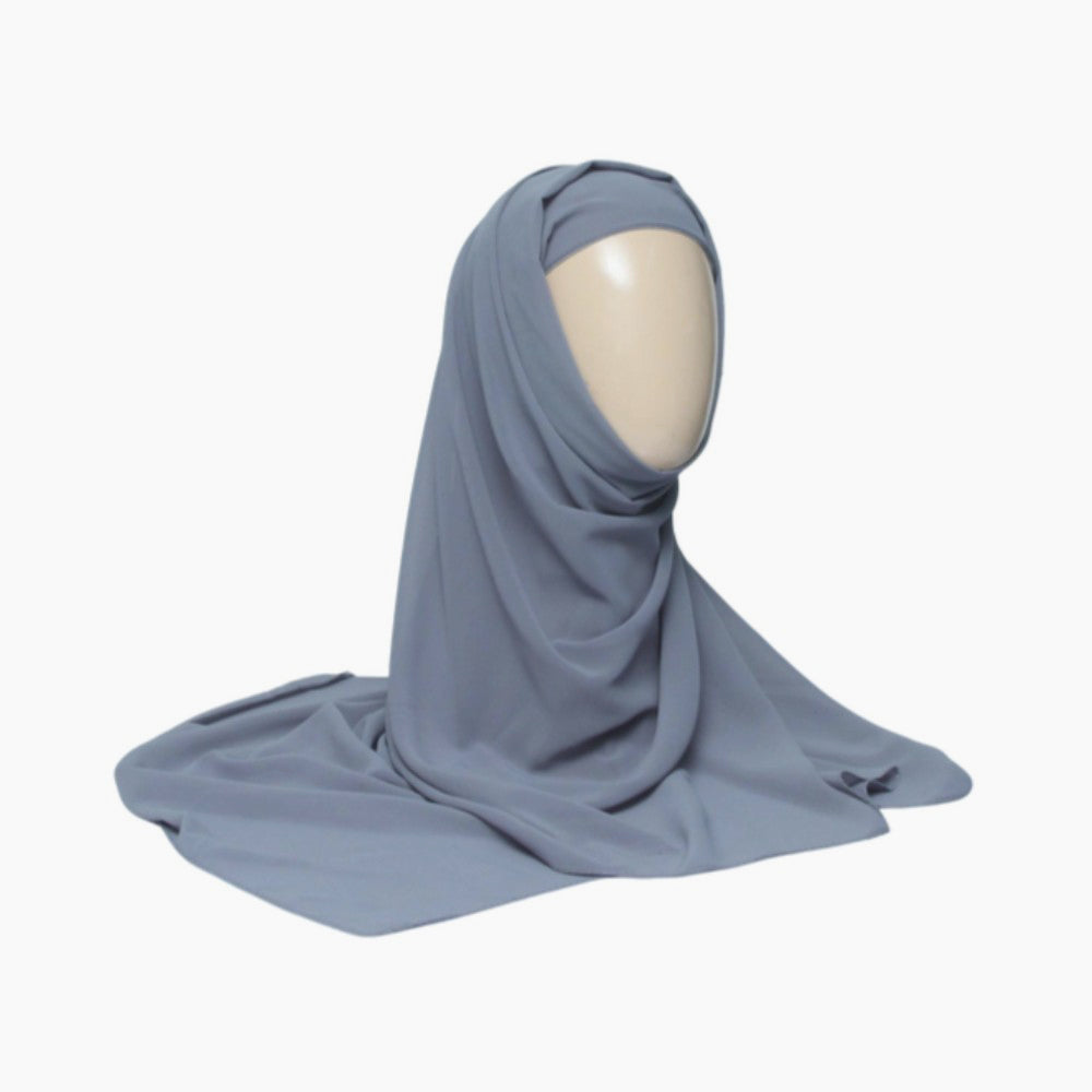 Chiffon Hijab With Cap-Grey