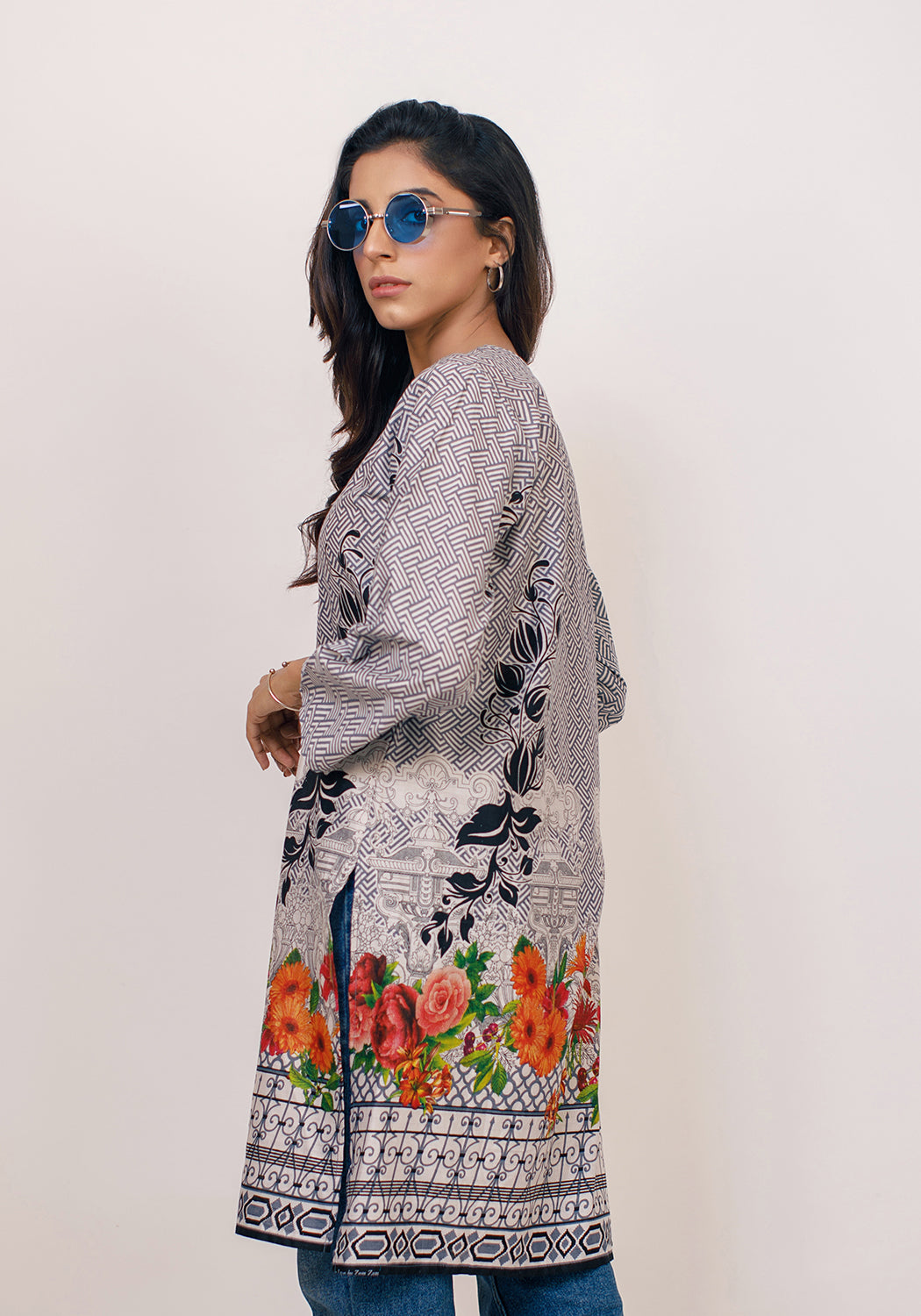 Arzoo soft blue Print Lawn Kurti
