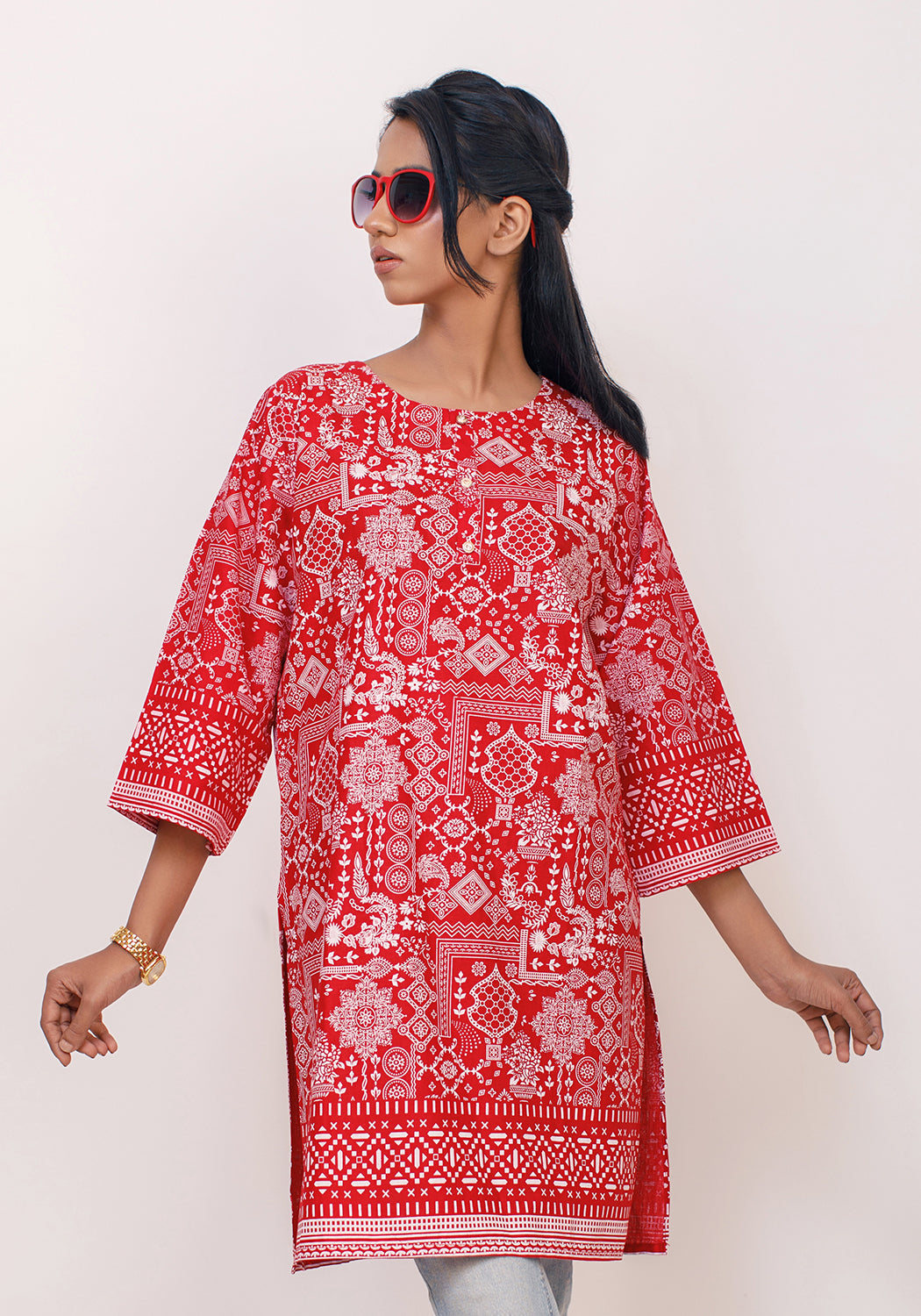Arzoo Red and White Lawn Kurti