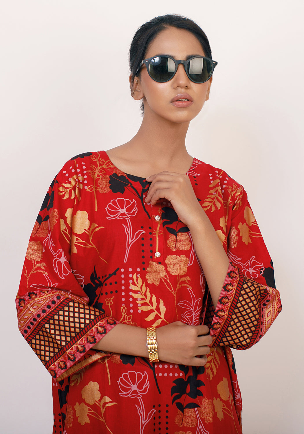 Arzoo Red and Black Lawn Kurti