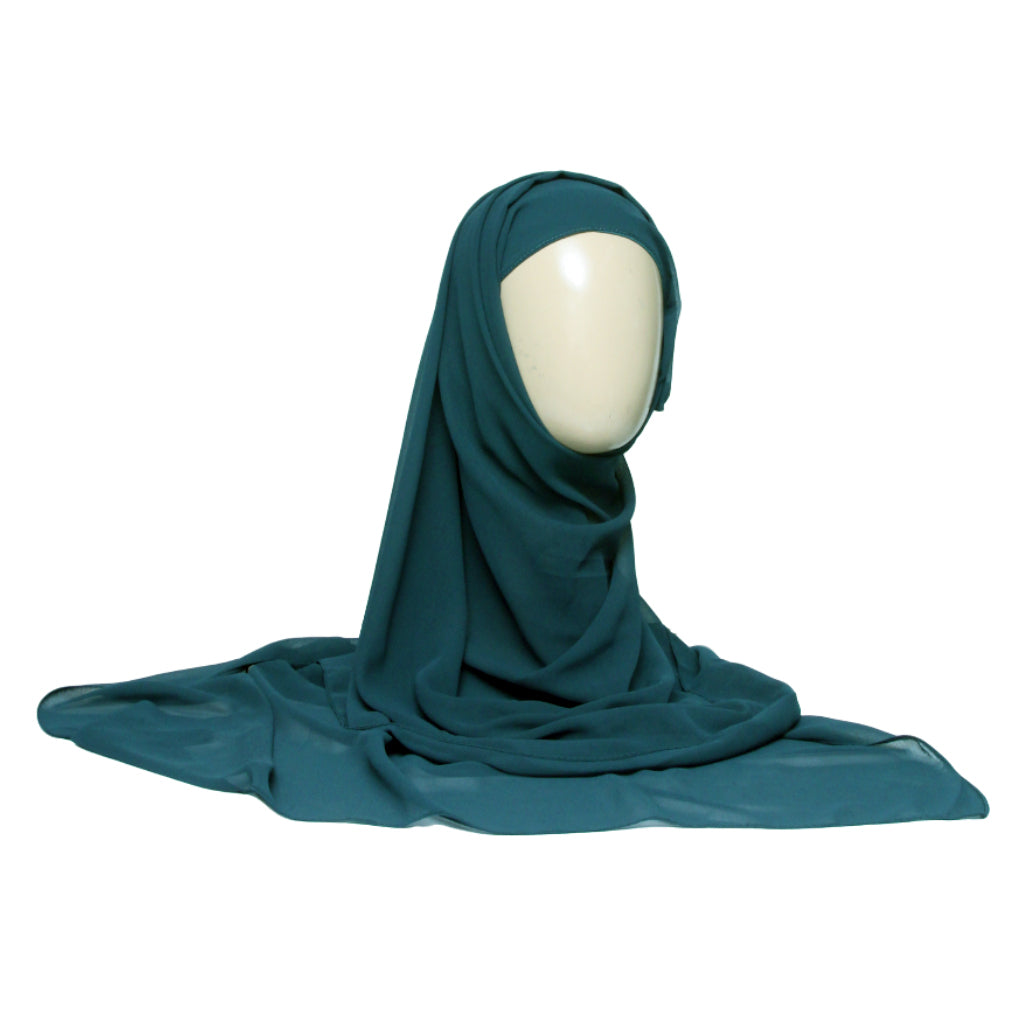 Chiffon Hijab With Cap-Teal