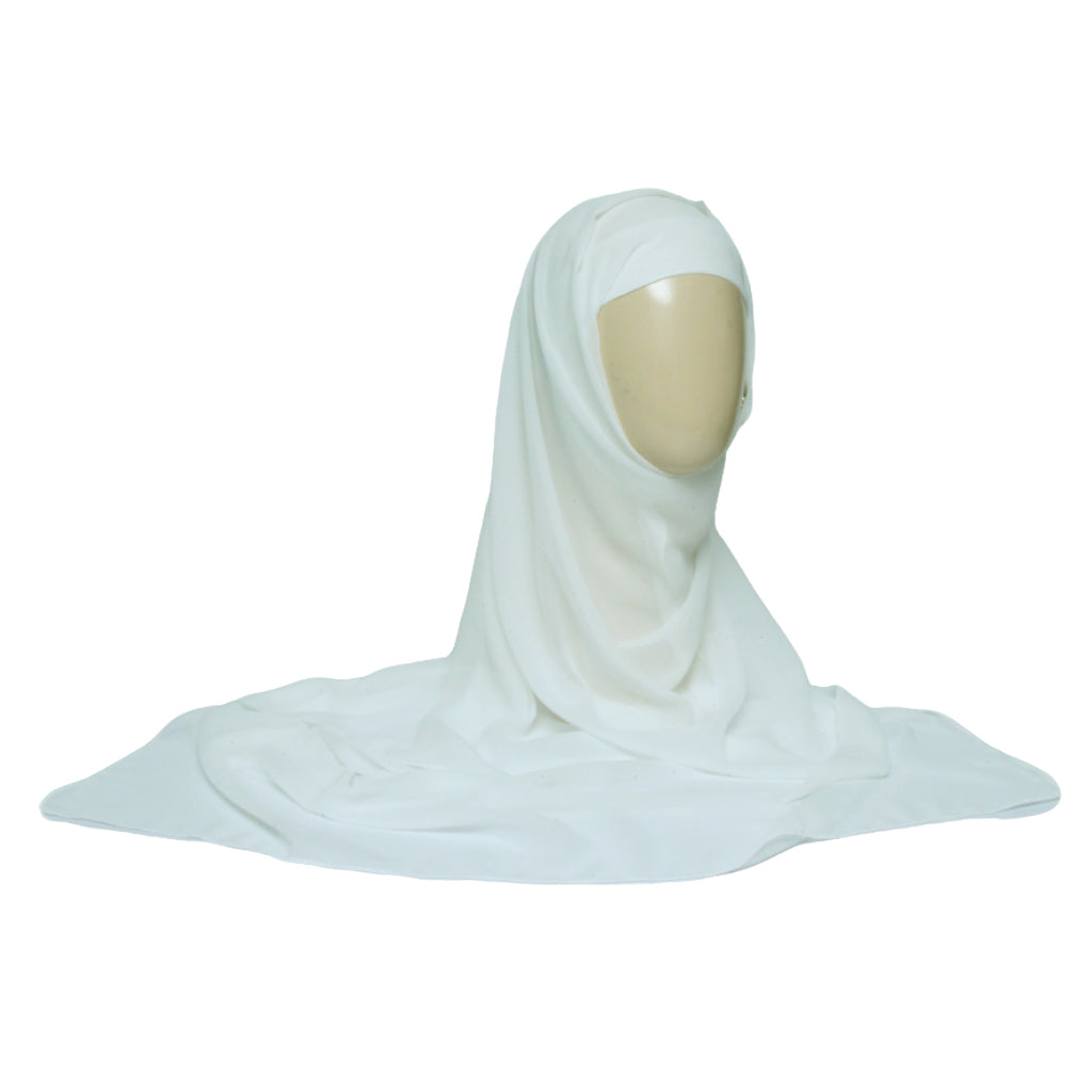 Chiffon Hijab With Cap-White