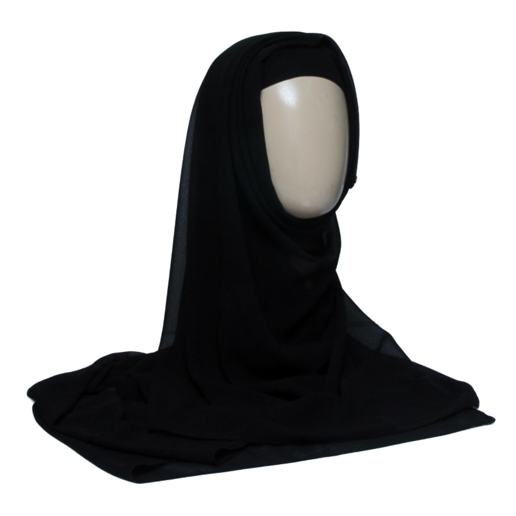 Chiffon Hijab With Cap-Black