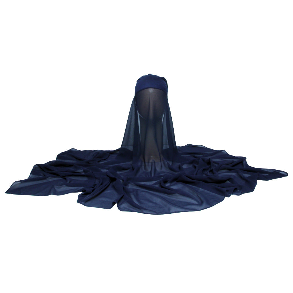 Chiffon Hijab With Cap-Navy Blue