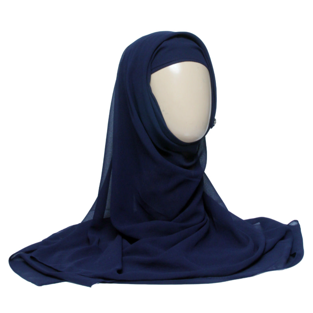 Chiffon Hijab With Cap-Navy Blue
