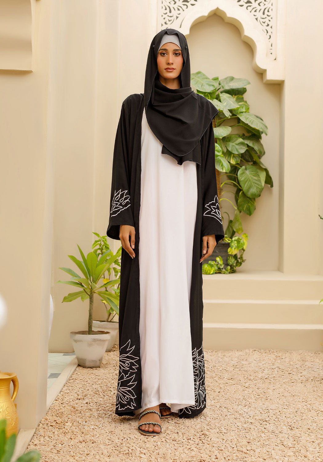 Double-Layer Abaya with White Malai Inner