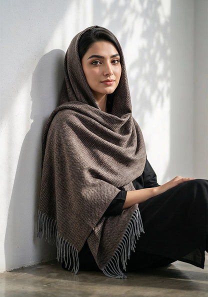 ZigZag Cashmere Hijab - Brown-Grey