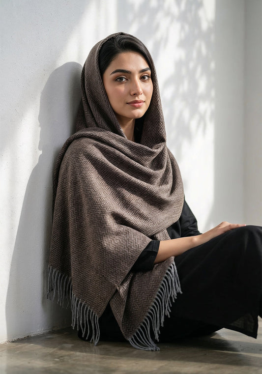 ZigZag Cashmere Hijab - Brown-Grey