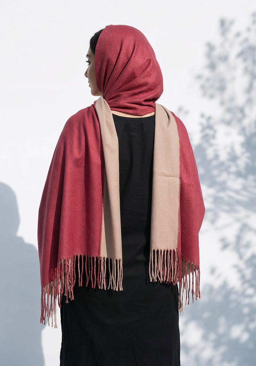 Dual Cashmere Hijab - Maroon - Fawn