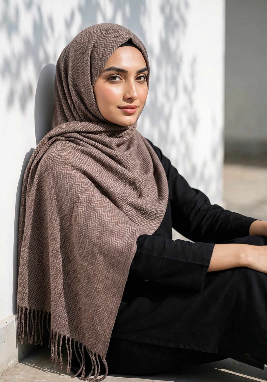 ZigZag Cashmere Hijab - Pink-Brown