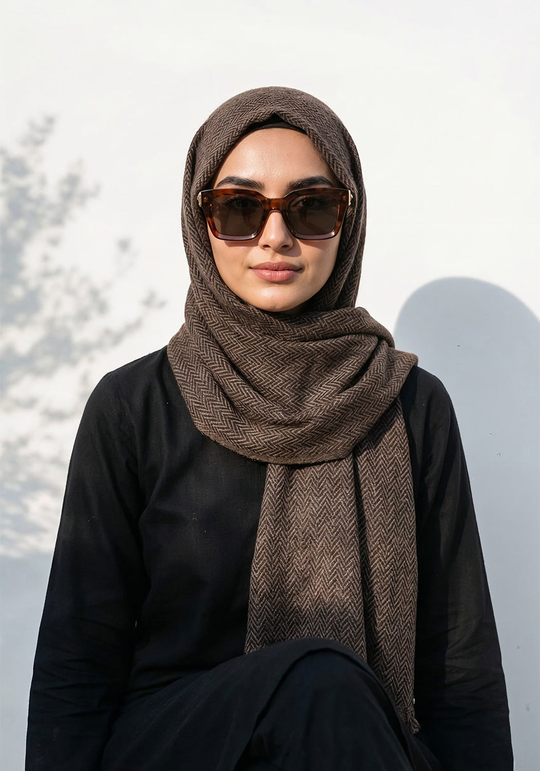 ZigZag Cashmere Hijab - Brown-Black