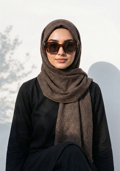 ZigZag Cashmere Hijab - Brown-Black