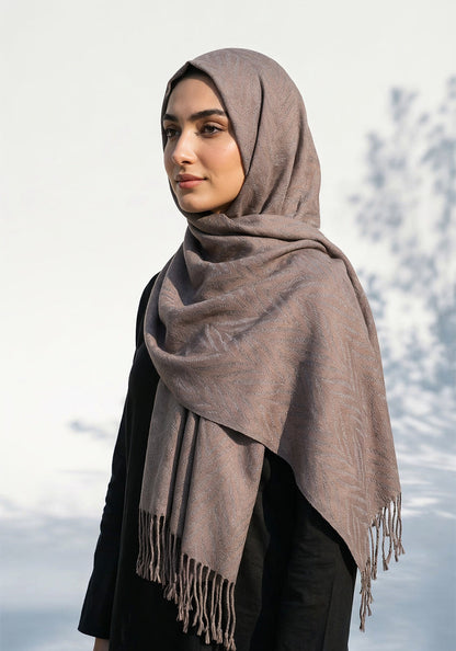 Palm Leaf Cashmere Hijab - Grey-Brown