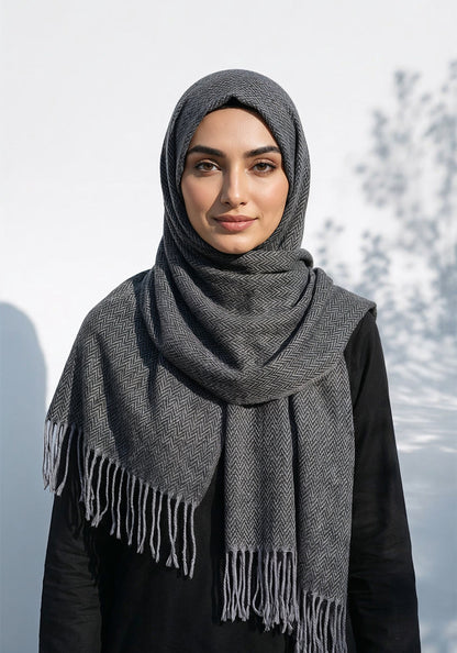 ZigZag Cashmere Hijab - Charcoal