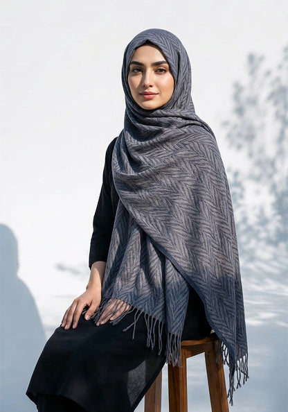 Palm Leaf Cashmere Hijab - Navy Blue