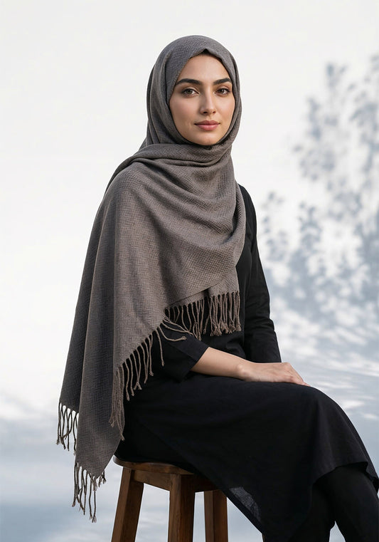 ZigZag Cashmere Hijab - Grey-Brown
