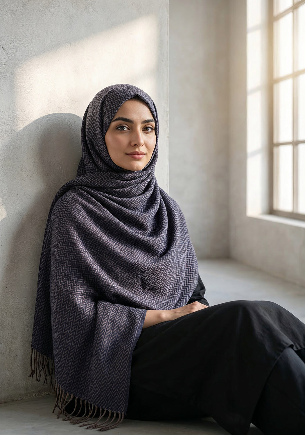 ZigZag Cashmere Hijab - Navy Blue