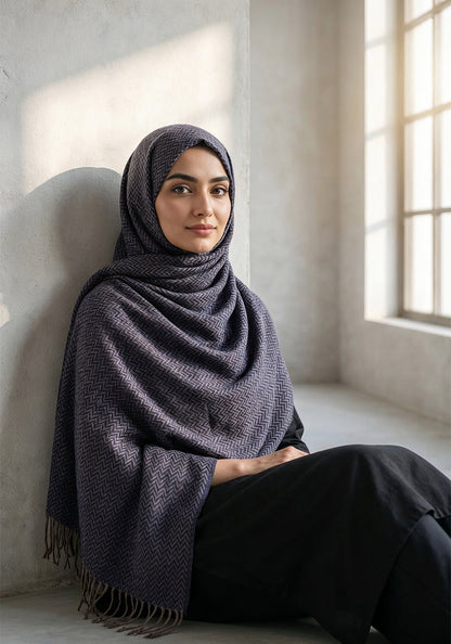 ZigZag Cashmere Hijab - Navy Blue