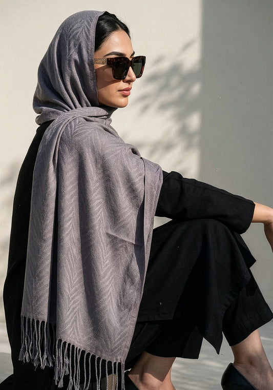Palm Leaf Cashmere Hijab - Grey - Tea pink