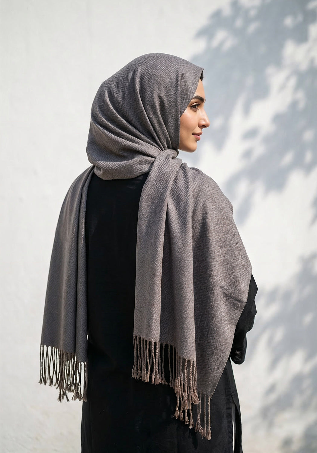 ZigZag Cashmere Hijab - Grey-Brown