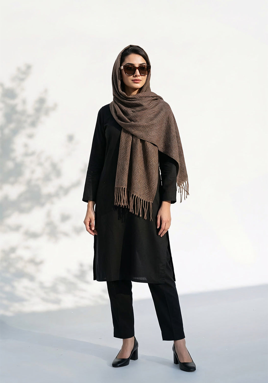 ZigZag Cashmere Hijab - Brown-Black