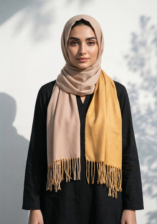 Dual Cashmere Hijab - Yellow - Fawn