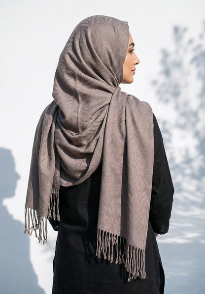 Palm Leaf Cashmere Hijab - Grey-Brown