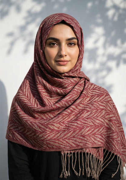 Palm Leaf Cashmere Hijab - Maroon