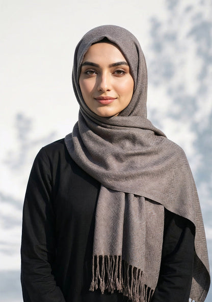ZigZag Cashmere Hijab - Grey-Brown