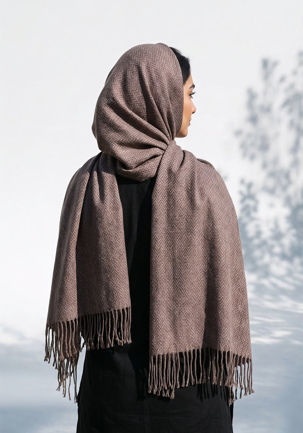 ZigZag Cashmere Hijab - Pink-Brown