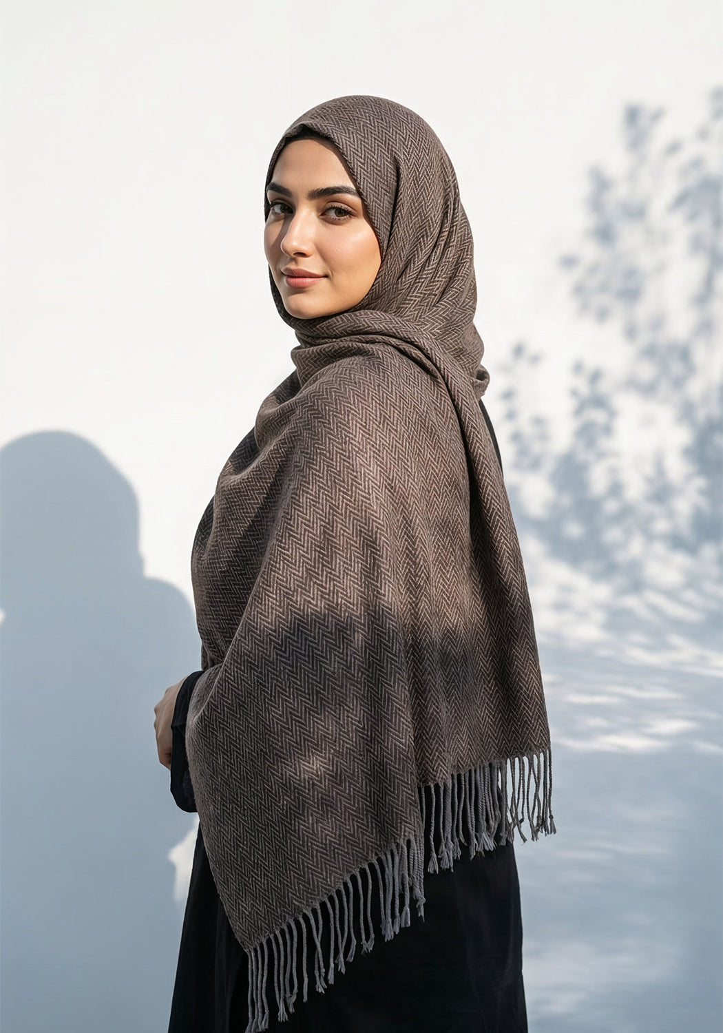 ZigZag Cashmere Hijab - Brown-Grey