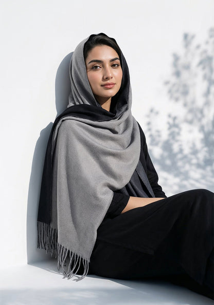 Dual Cashmere Hijab - Black - Grey