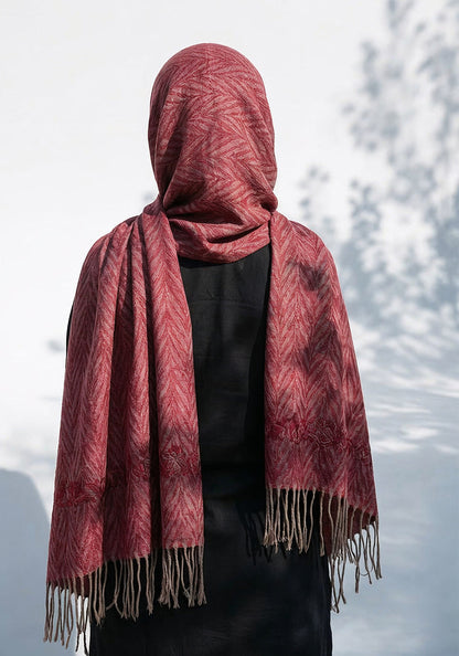 Palm Leaf Cashmere Hijab - Maroon