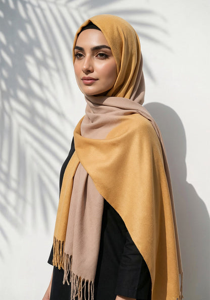 Dual Cashmere Hijab - Yellow - Fawn