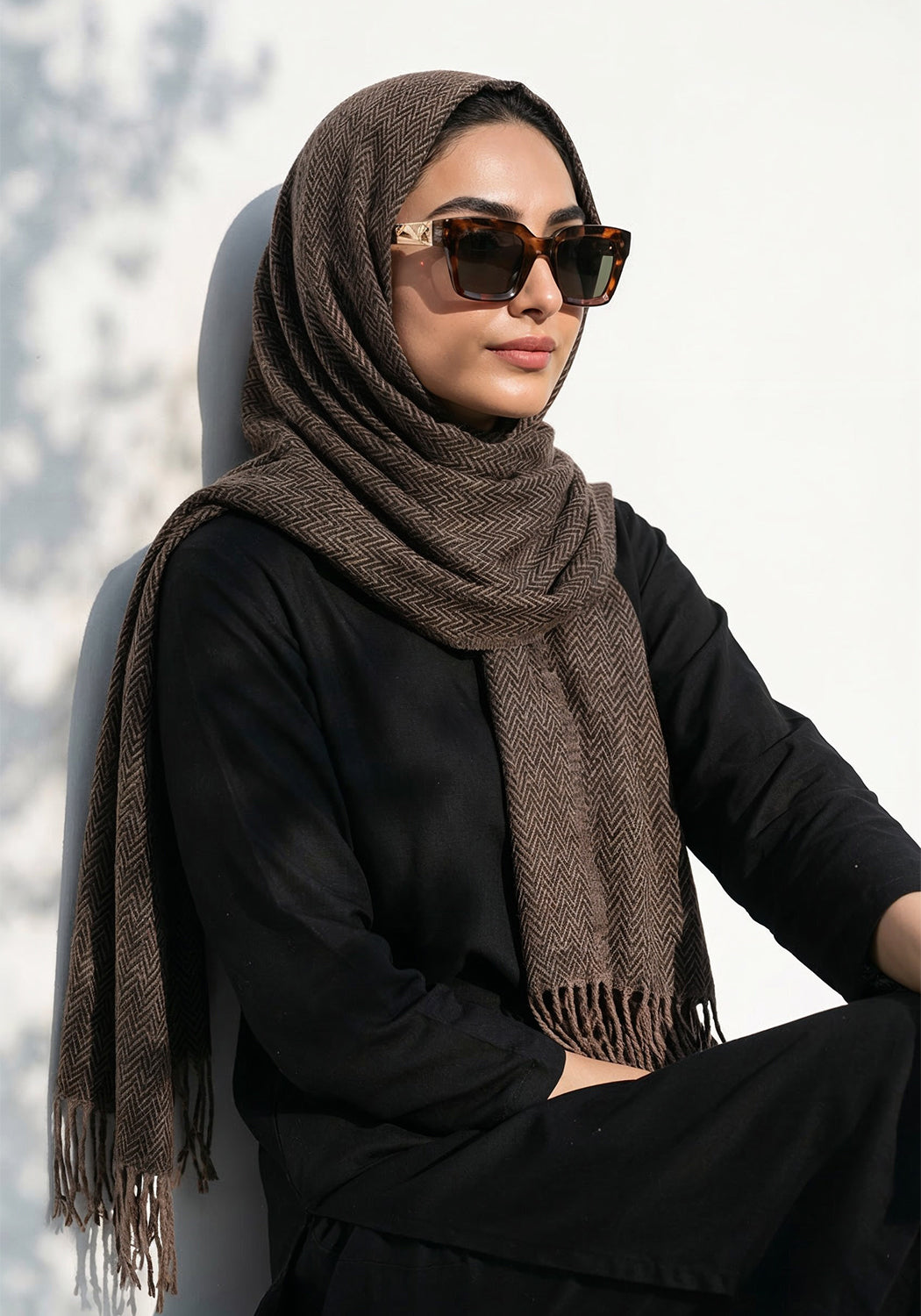 ZigZag Cashmere Hijab - Brown-Black