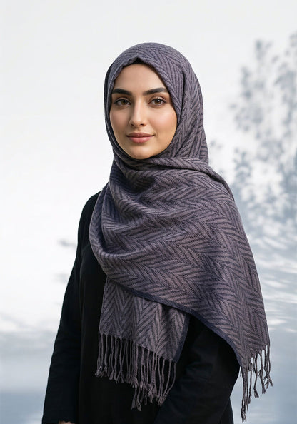 Palm Leaf Cashmere Hijab - Navy Blue