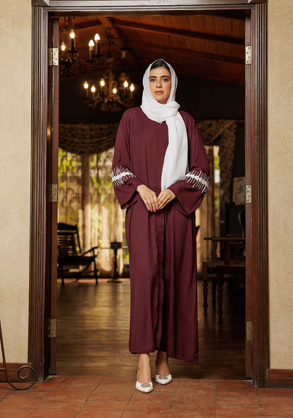 Maroon Abaya Handwork on Sleeves | Serene Threads