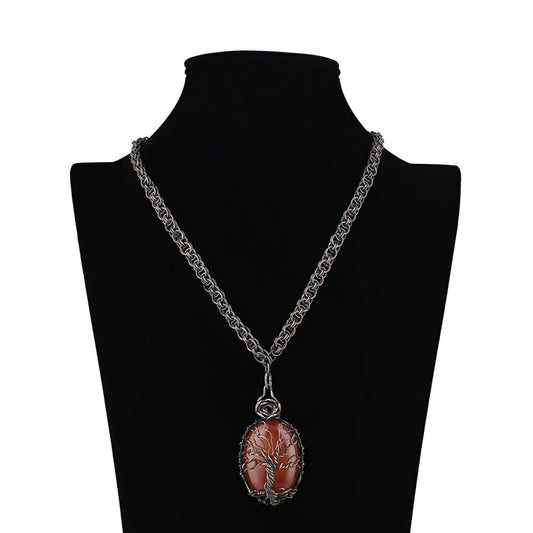 Life tree pendant. Stone wire wrapped oxidized