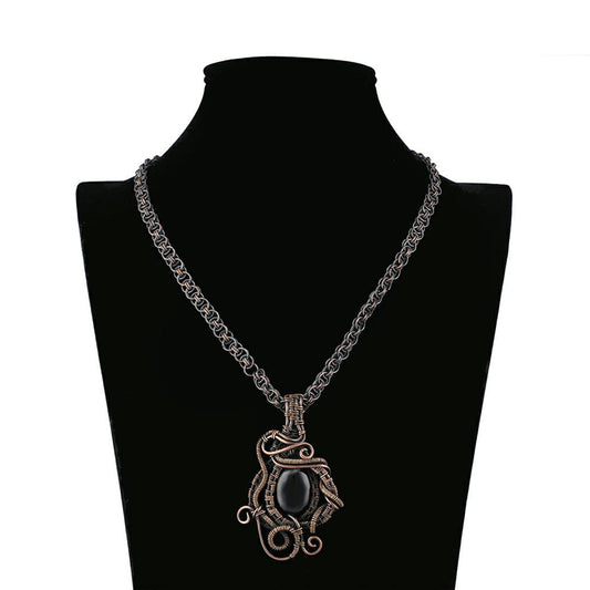Stone wire wrapped oxidized pendant