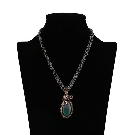 Stone wire wrapped oxidized pendant