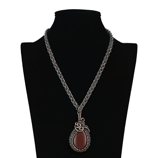 Stone wire wrapped oxidized pendant