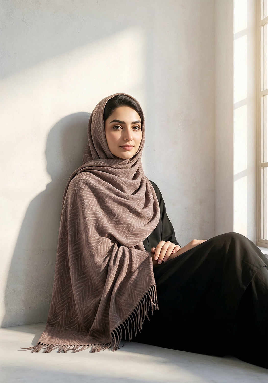 Palm Leaf Cashmere Hijab - Coffee